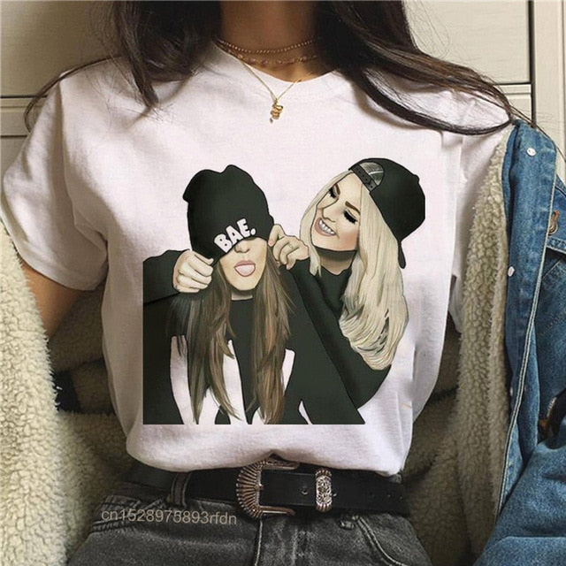 Women Best Friends Girl T-Shirt Girl Summer Casual Tops