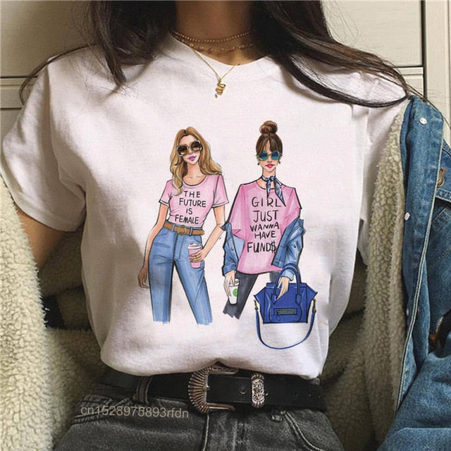 Women Best Friends Girl T-Shirt Girl Summer Casual Tops