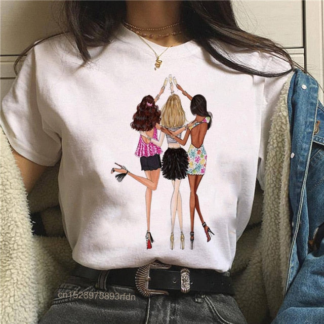 Women Best Friends Girl T-Shirt Girl Summer Casual Tops