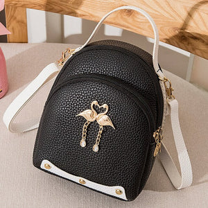 Women's Solid Color Leather Little Swan Backpack