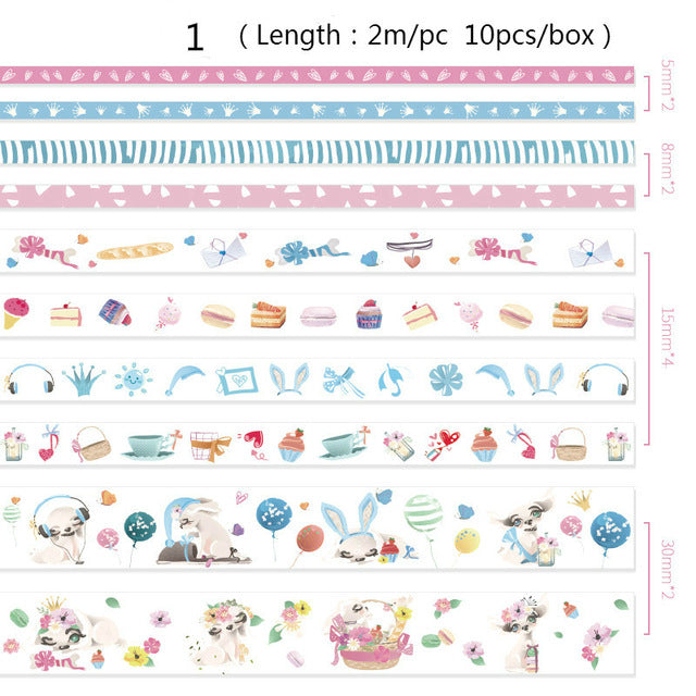 10pcs/box Cute Cartoon Animals Washi Tapes