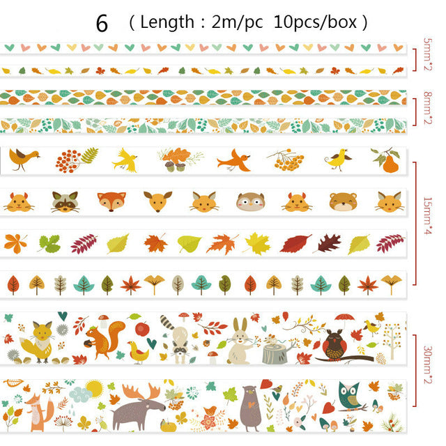 10pcs/box Cute Cartoon Animals Washi Tapes