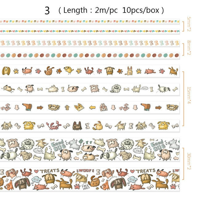 10pcs/box Cute Cartoon Animals Washi Tapes