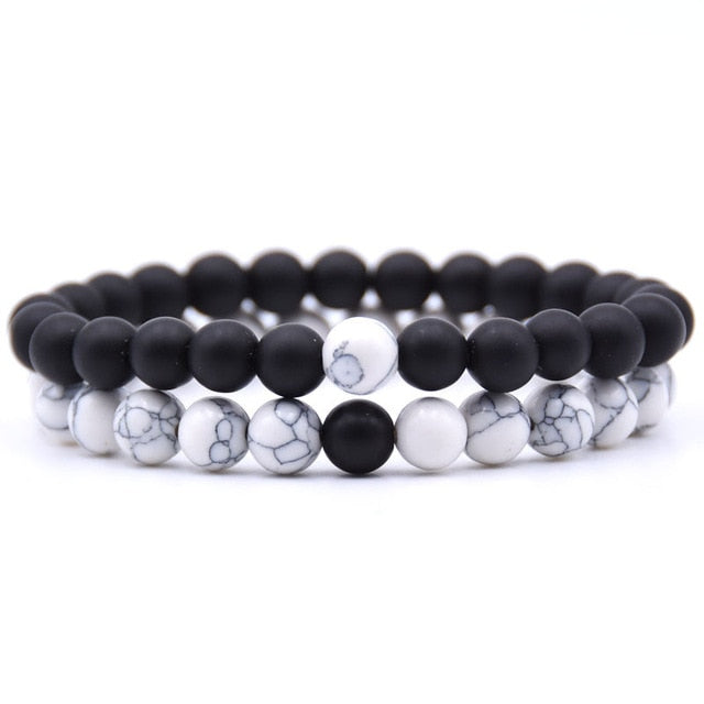 2Pcs/Set Couples 6mm Bead Stone Distance Bracelet