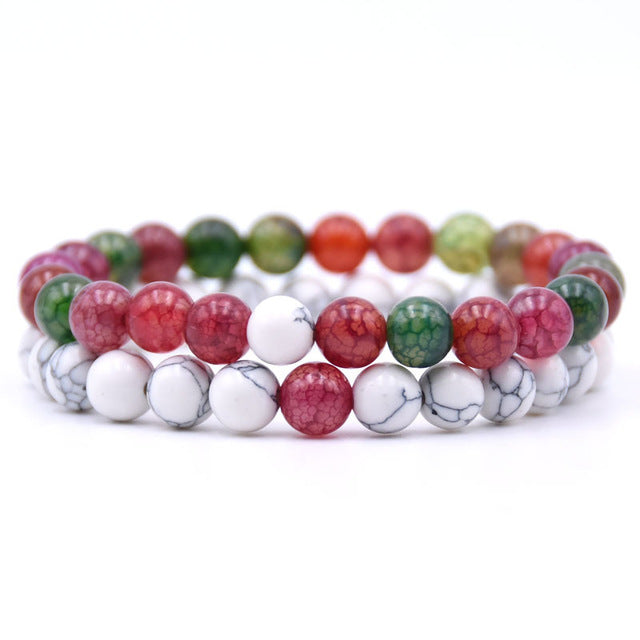 2Pcs/Set Couples 6mm Bead Stone Distance Bracelet