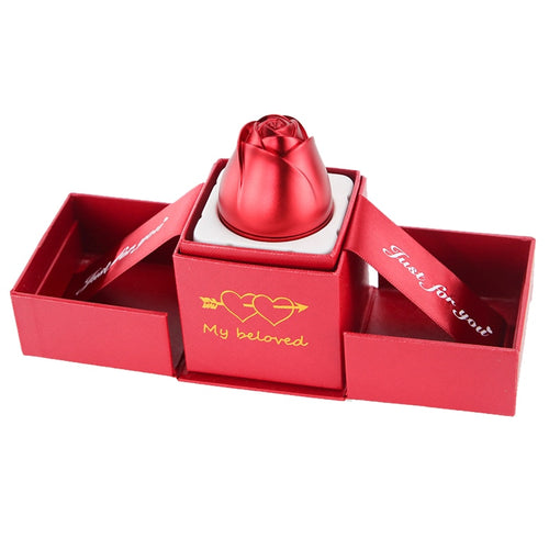 Metal Rose Velvet Open Lifting Jewelry Gift Box