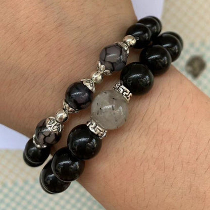 Black Energy Bead Distance Couple Magnetic Bracelet