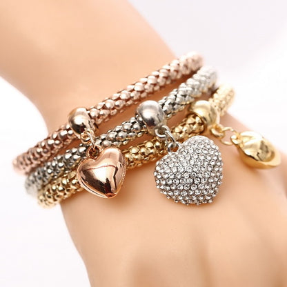 3 Pcs/Set Crystal Owl Heart Charm Bracelets