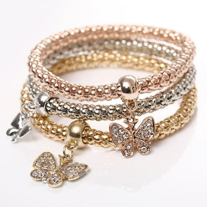 3 Pcs/Set Crystal Owl Heart Charm Bracelets