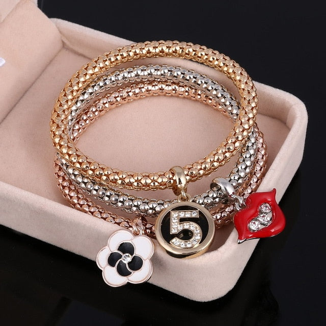 3 Pcs/Set Crystal Owl Heart Charm Bracelets