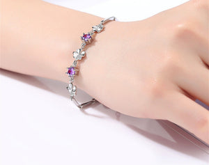 Femme White Gold Silver color Clover Crystal Jewelry Bracelet
