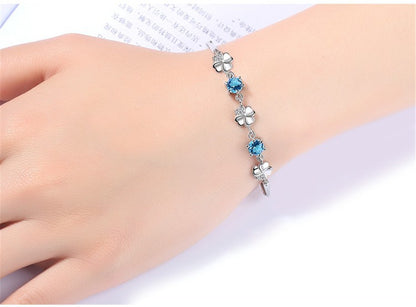 Femme White Gold Silver color Clover Crystal Jewelry Bracelet