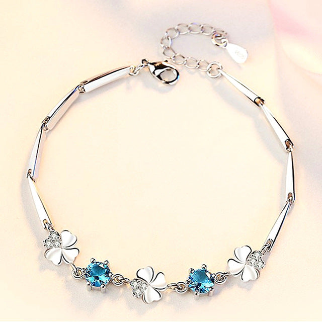 Femme White Gold Silver color Clover Crystal Jewelry Bracelet