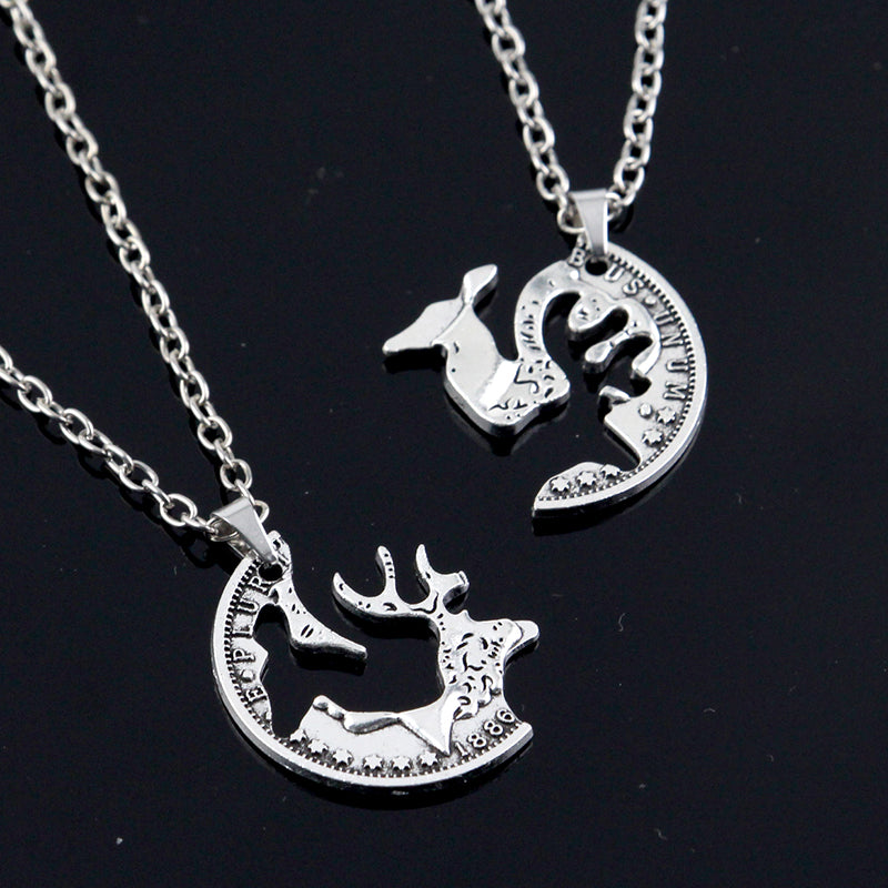 Couples or Siblings Elk Deer Long Maxi Necklaces & Pendant