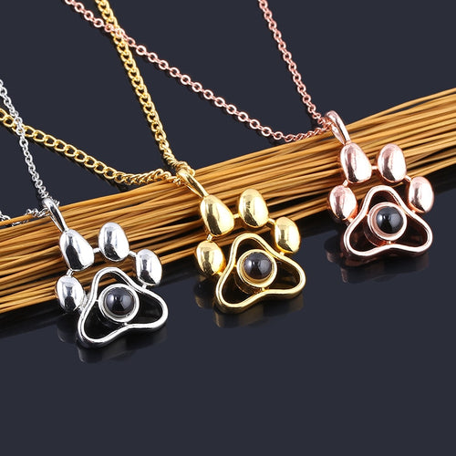 Cat Dog Paw Pendant 100 languages I Love YOU Projection Necklaces