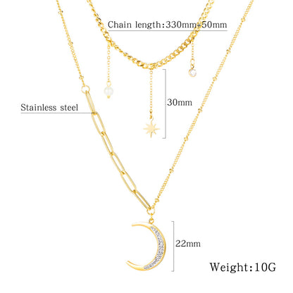 Multi-layer Chain Necklace Crystal Moon Gold Star Drop