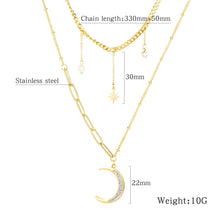 Load image into Gallery viewer, Multi-layer Chain Necklace Crystal Moon Gold Star Drop
