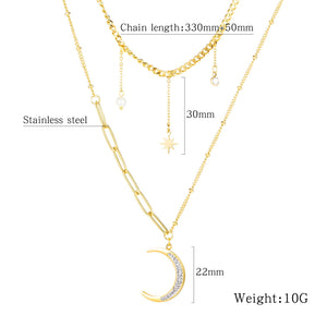 Multi-layer Chain Necklace Crystal Moon Gold Star Drop