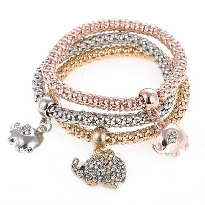 3 Pcs/Set Crystal Owl Heart Charm Bracelets