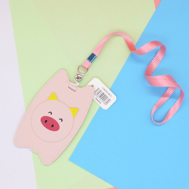 Id Card Holder Kawaii Cute for Student Children Animal Leather  Name Tag