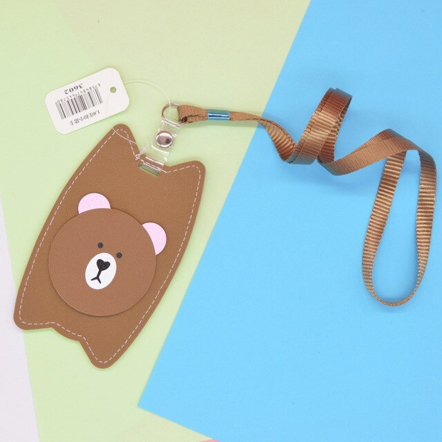 Id Card Holder Kawaii Cute for Student Children Animal Leather  Name Tag