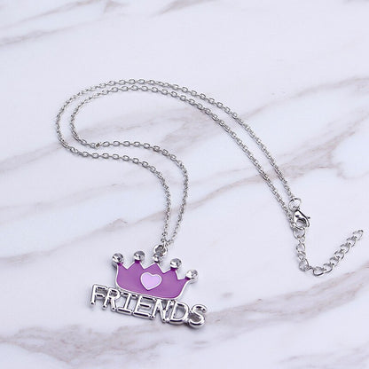 2pcs/sets Best friends crown stitching Pendant Necklaces BFF Friendship crystal Jewelry Gifts girlfriends