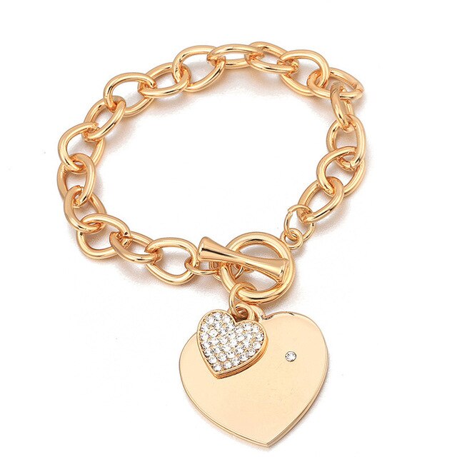 Crystal Heart Bracelets Gold Color Lock & Key Charms Bracelets