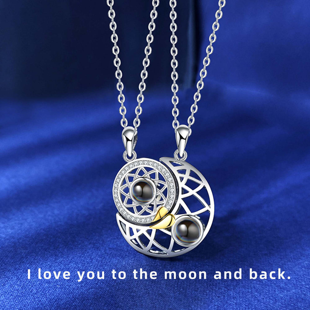 Custom Sun&Moon 100 Languages I Love You Projection BFF Couples Necklaces