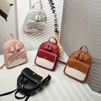 Women Mini Backpack PU Leather Lovely Bow Shoulder Bag