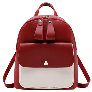 Women Mini Backpack PU Leather Lovely Bow Shoulder Bag