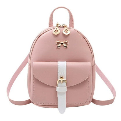 Women Mini Backpack PU Leather Lovely Bow Shoulder Bag