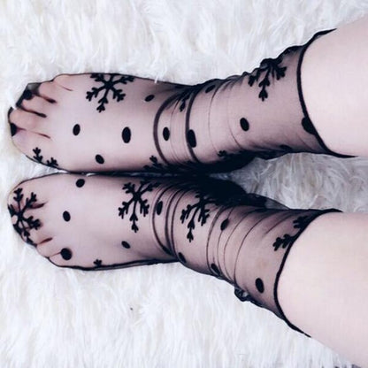 Black Fishnet Lace Flower Mesh Ankle Socks