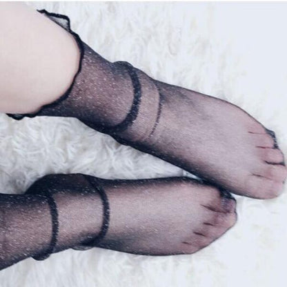 Black Fishnet Lace Flower Mesh Ankle Socks