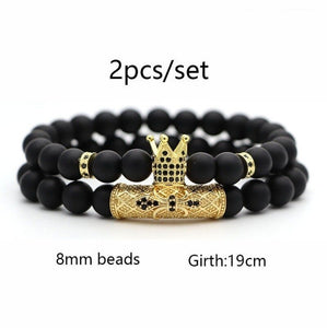 2Pcs/Set Crown Lion Beaded Bracelet Classic Punk Rock Party Jewelry