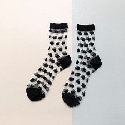 Short Female Thin Crystal Silk Cotton Lace Mesh Boat Socks