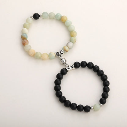 2pcs/set Natural Stone Magnetic Heart  Bead Bracelet For Friendship Couples