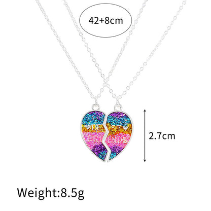 2Pcs/Set Gradient Color Heart-shaped Magnetic Stitching BFF Friendship Necklace