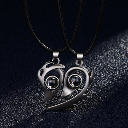 Magnetic Flame Heart Shaped 100 Languages I Love You Projection Necklaces