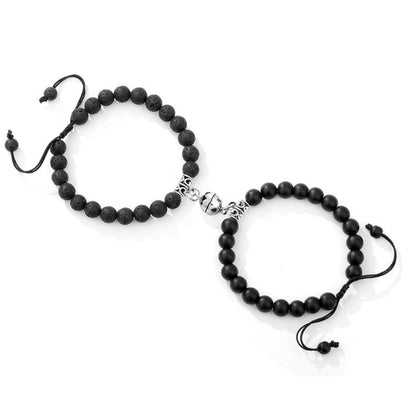 2pcs/set Natural Stone Magnetic Heart  Bead Bracelet For Friendship Couples