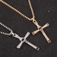 Cargar imagen en el visor de la galería, Rhinestone Cross Crystal Pendant Chain Necklace Men Jewelry
