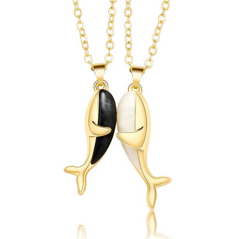 Magnetic Couple Whale Affectionate Hug Pendant Necklace