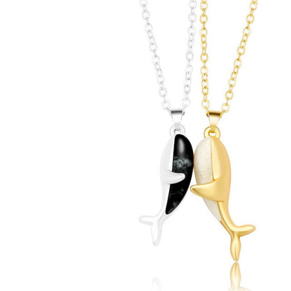 Magnetic Couple Whale Affectionate Hug Pendant Necklace