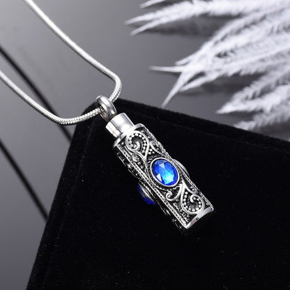 Inlay Crystal Cylinder Urn Ashes Keep Memory Necklace