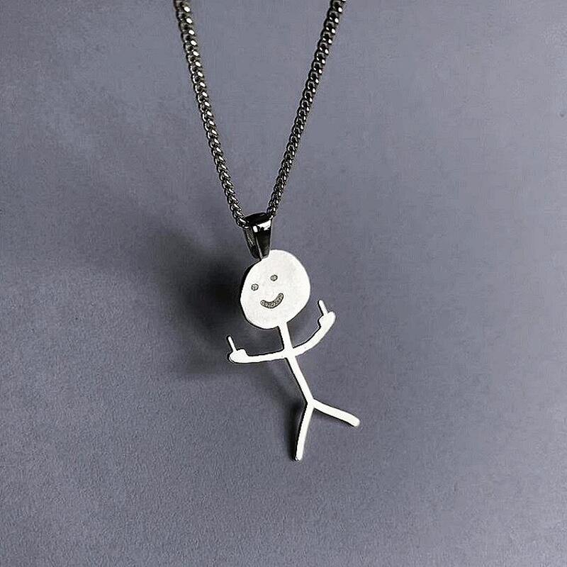 Smile Middle Finger Necklace Stickman Pendant Necklace