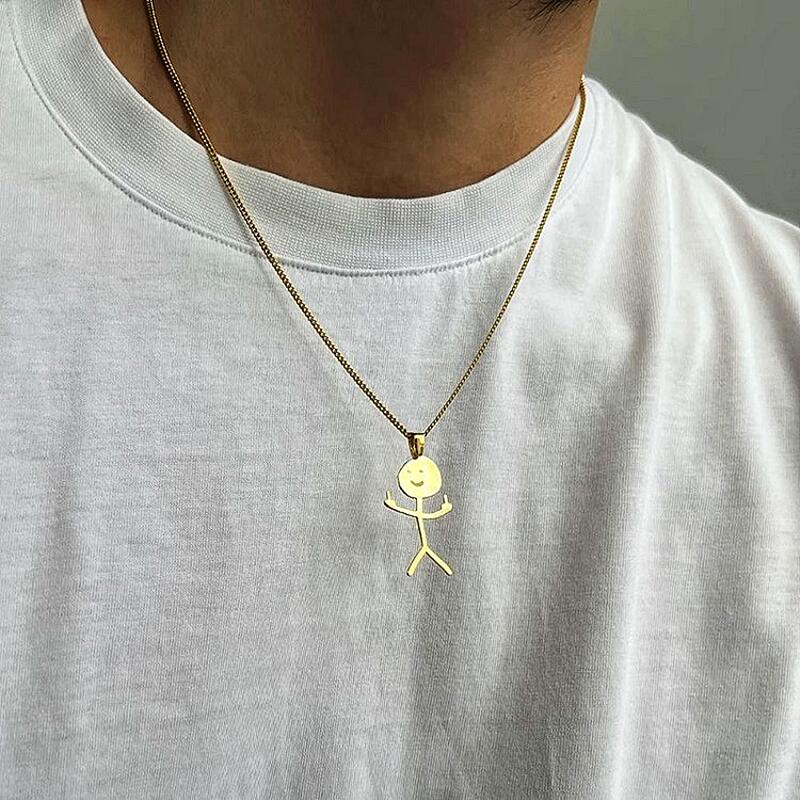 Smile Middle Finger Necklace Stickman Pendant Necklace