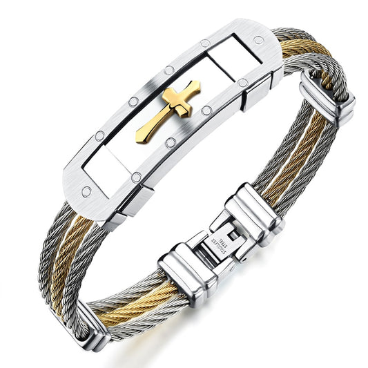 Heavy Metal Cross Steel Wire Bracelets For Boy Friend