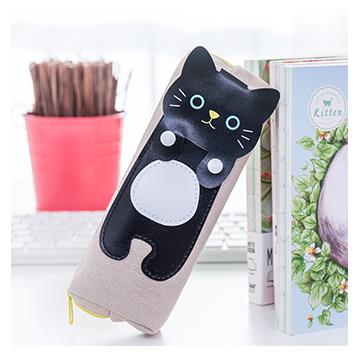 Funny 3D Lying Cat Canvas Pencil Case