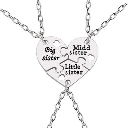 3pcs/set Love Heart Big Little Sis Mom BFF Necklaces