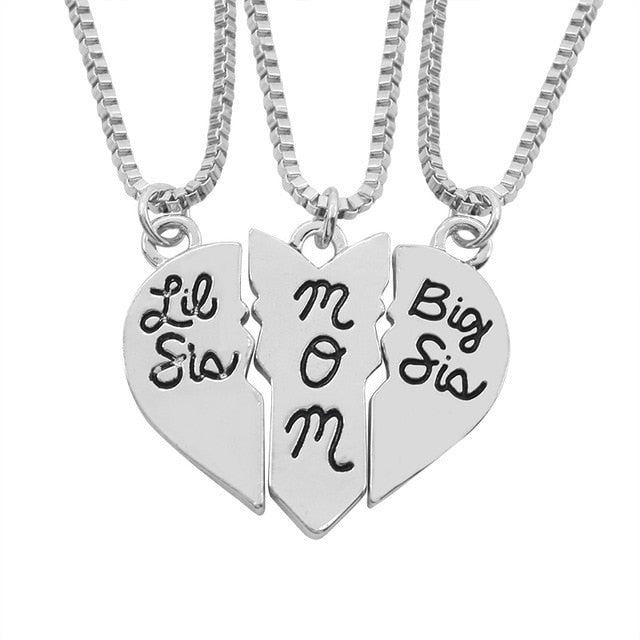 3pcs/set Love Heart Big Little Sis Mom BFF Necklaces