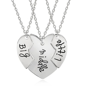 3pcs/set Love Heart Big Little Sis Mom BFF Necklaces